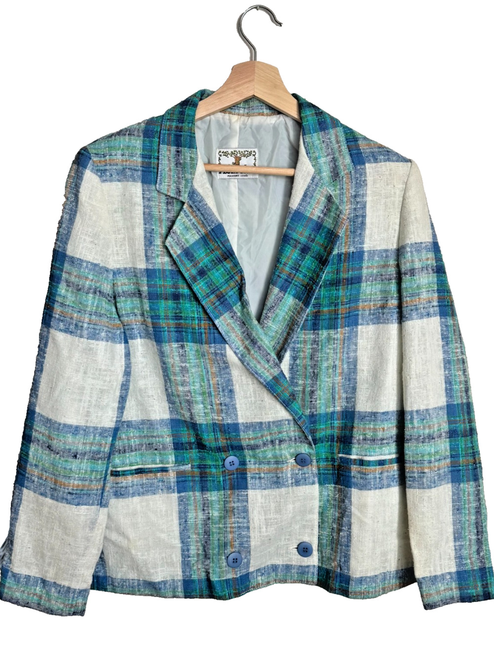 Vintage Plum Tree Escott Canada Blazer Blue Green Plaid Size 9/10 20x24